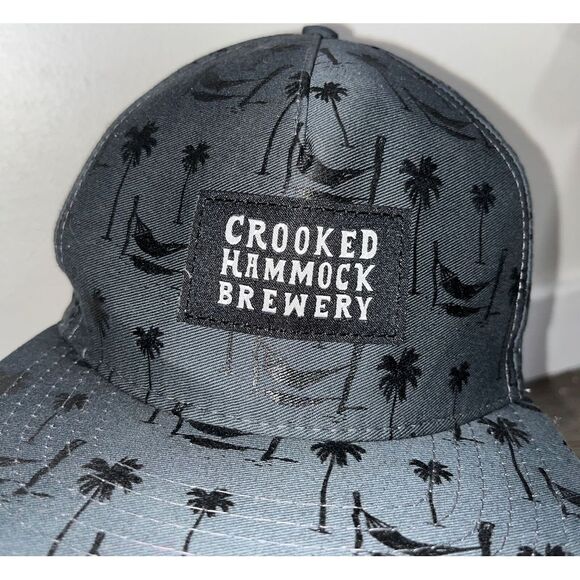 Crooked Hammock Brewery SnapBack Flat Bill Hat Cap Gray/Black EUC - Picture 2 of 8